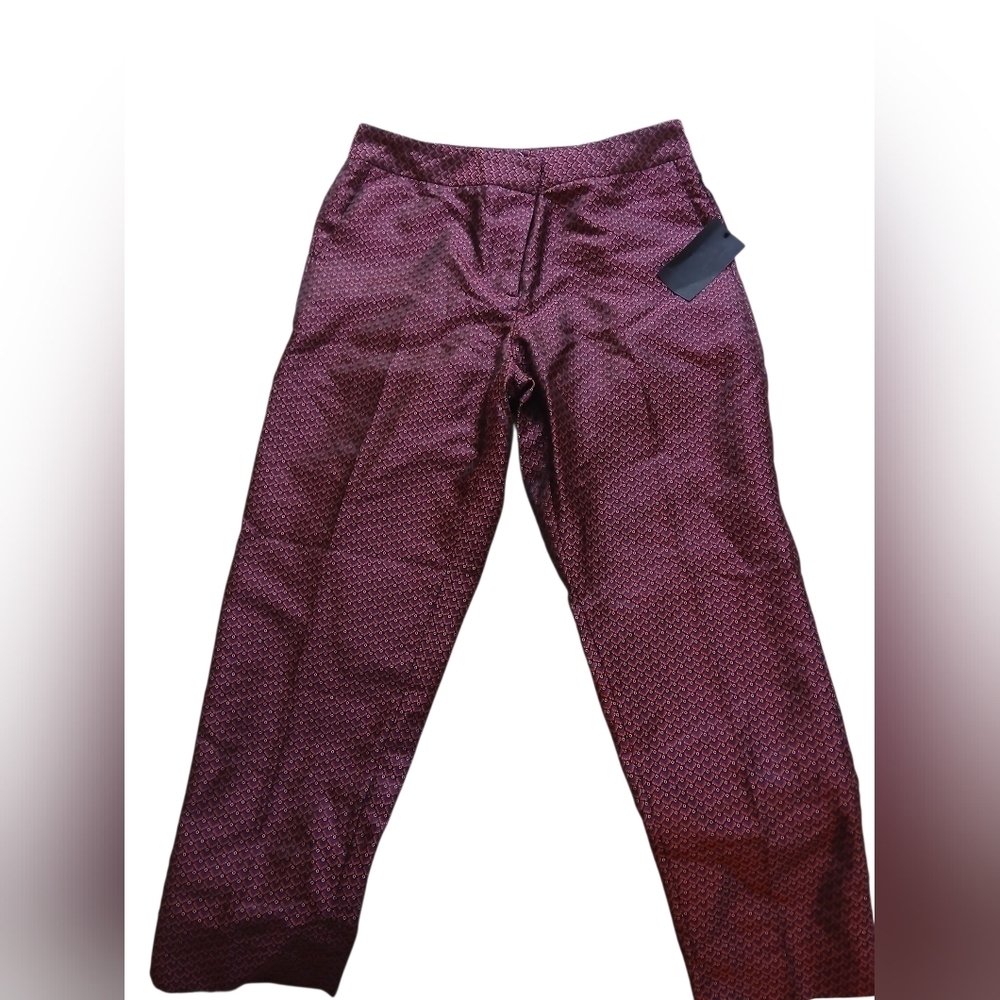 Women's Mario Serrani Maroon Silk Geometric Dress Pants Size 10 - Picture 2 of 5